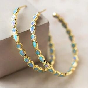 14k Gold Plated and Opal Hoop Earrings
